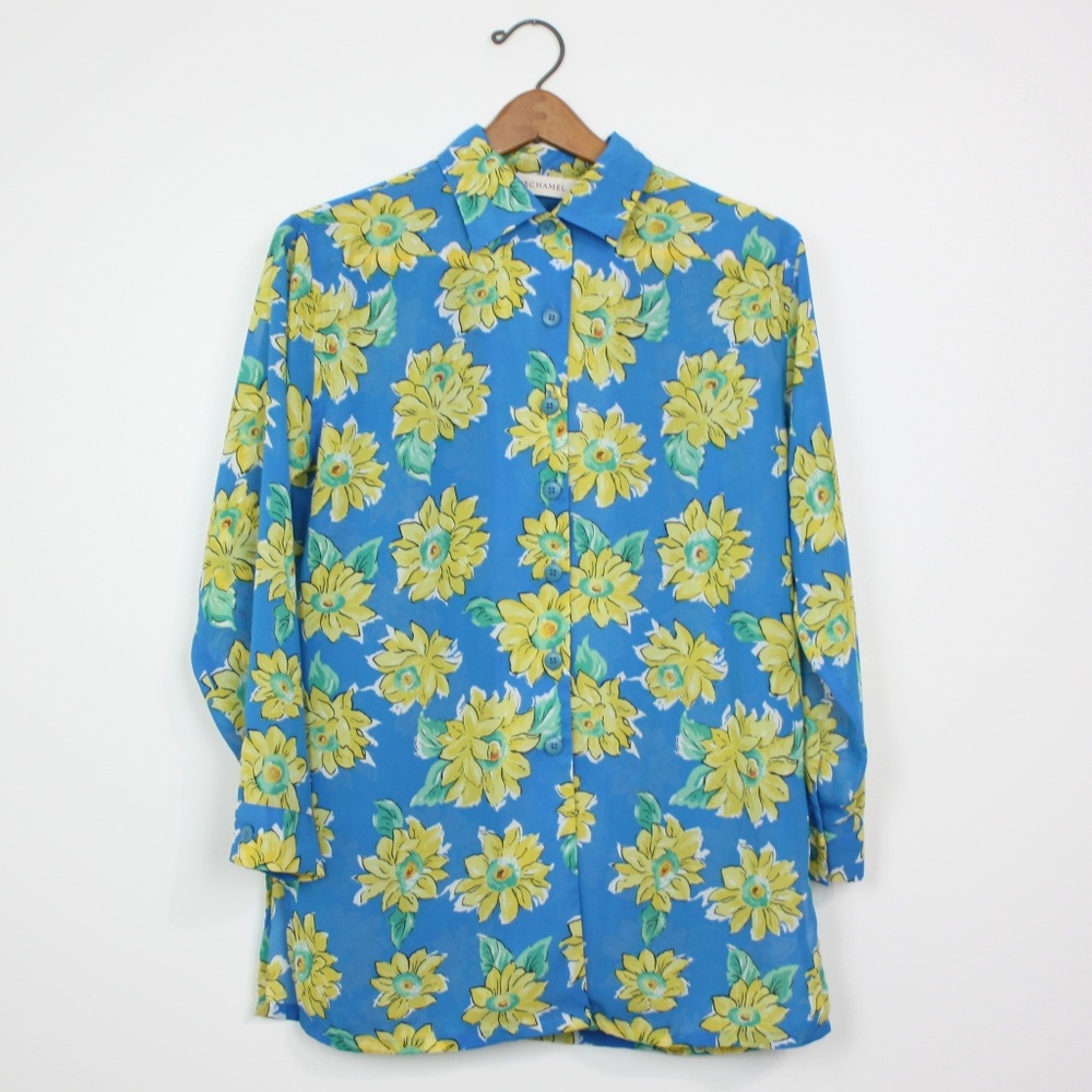 Vintage Bechamel Sunflower Sheer Shirt Sz S